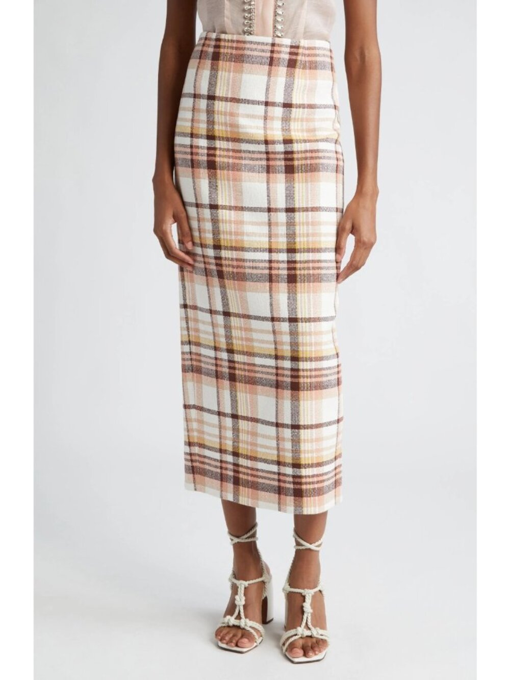 Zimmermann Matchmaker Womens Check Linen Cotton Pencil Skirt Cream Size 1 / US 6